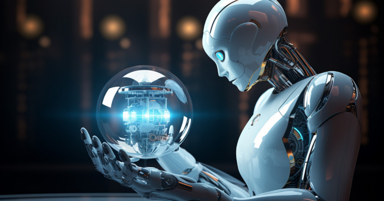 Robot a kezében egy gömbbel.